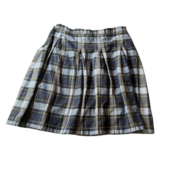 Lands' End Sz 4 Navy Yellow Plaid Pleated Skater Skirt Side Zipper - Picture 2 of 10